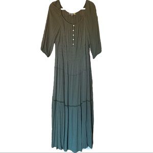 Figueroa & Flower NWT Ivy Green Floral Peasant Maxi Dress 2X Plus Size Boho